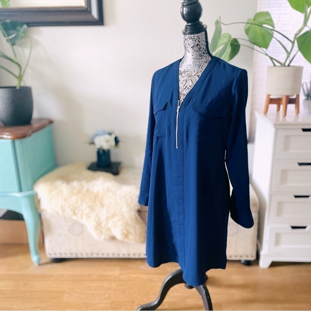 Express Half Zip Up Mini Portofino Casual Work Shirt Dress, Size S